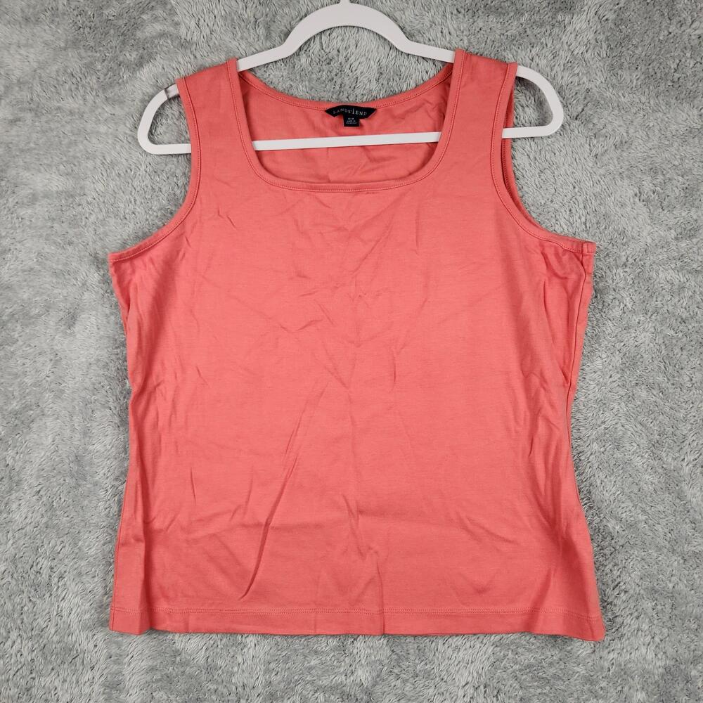 Lands' End Tank Top Girls Large 14-16 Pink Scoop Neck Cotton Basic Sleeveless